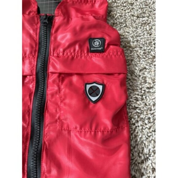 silver paw dog Red Rain Coat Size Medium Full Zip Bungee Cord Eliminate Mold - Picture 3 of 15